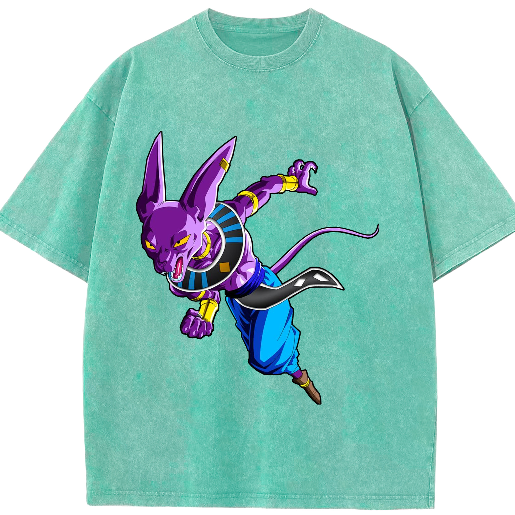 （画像用） ドラゴンボール ビルス 破壊神ビルス DRAGON BALL Beerus Birusu 綿100% ヴィンテージ風 半袖Tシャツ（フロントプリント）